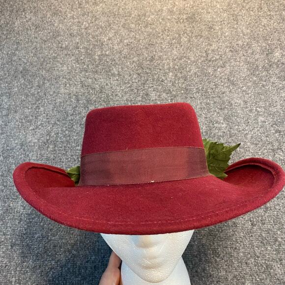 Sonni Bordeaux Lancaster Red Wool Wide Brim Bolero Hat Floral Leaf Accents Wire main image 6